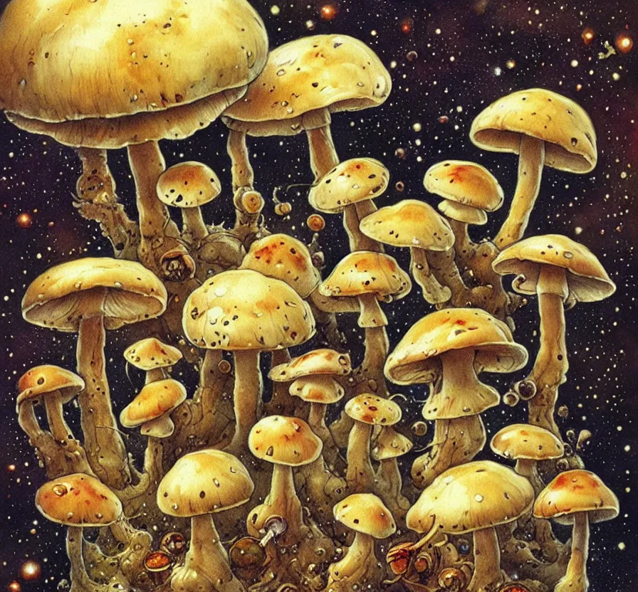 Prompt: mushrooms in space, by jean baptiste monge