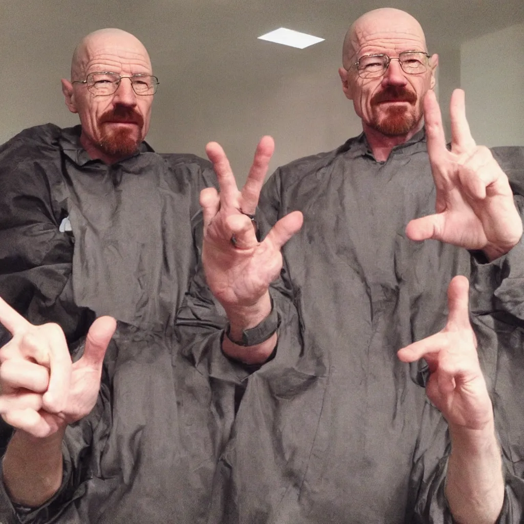 Image similar to “ walter white giving the peace sign ”