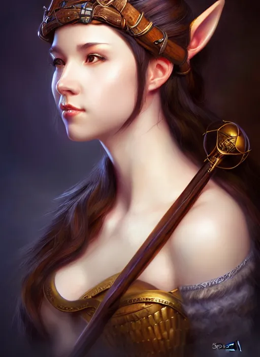 Image similar to a head and shoulders portrait of a female bard, d & d, fantasy art, award winning, fox ears, by stanley artgerm lau