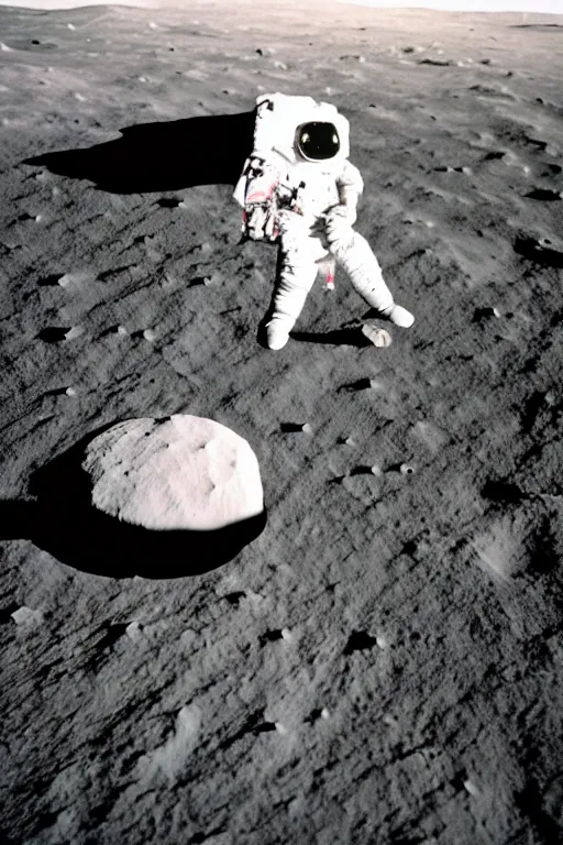 Image similar to apollo mission footage of a cute fumo plush girl landing on the moon, canon eos r 6