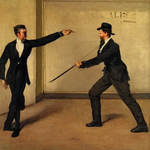 Prompt: gentleman training bartitsu by alfred stevens