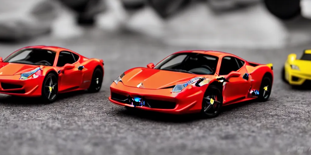 Image similar to Hot Wheels, FERRARI 458, cinematic, 8k, depth of field, bokeh.