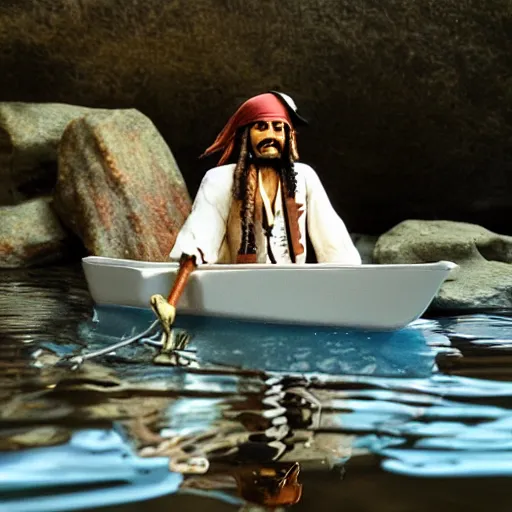 Prompt: Jack Sparrow on a paper boat