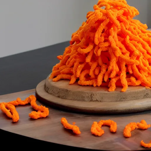 Image similar to a flaming hot cheetos cheese volcano