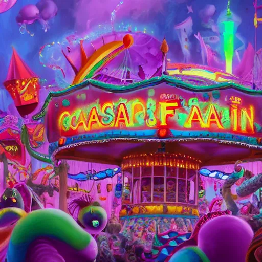 Prompt: carnival, deathscape, lisafrank, fruggle, critters - movie, high - detail, trending on artstation, cinematic lighting,