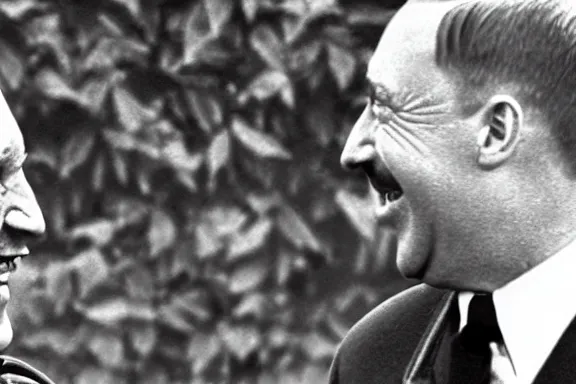 Image similar to “ very very intricate photorealistic photo of hitler and joe biden laughing together, detailed natural lighting, award - winning crisp details ”