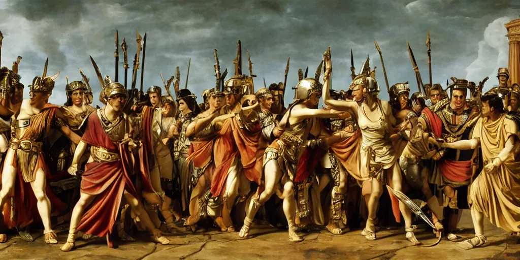Prompt: gaius iulius caesar battle against cleopatra, cinematic