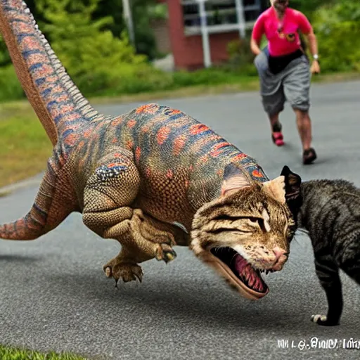 Image similar to dinosaur chasing a cat