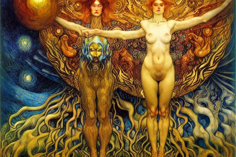 Image similar to Divine Chaos Engine by Karol Bak, Jean Delville, William Blake, Gustav Klimt, and Vincent Van Gogh, symbolist, visionary