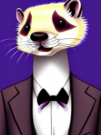 Image similar to beautiful furry art of ferret in a formal suit, high quality, detailed, digital art