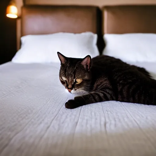 Prompt: a stunning professional photo of a bed where the pillow is a cat, the blanket is a cat, the bed itself is a cat, ultra detail, beautiful, national geographic quality