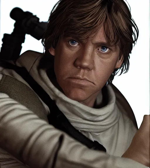 Prompt: Luke Skywalker in pain and anger deep dark technoir portrait cinematic photo by Leica Zeiss using force in detailed squareenix mcu style 3d unreal trending on artstation deviantart realistic hd by frank Miller sorayama giger