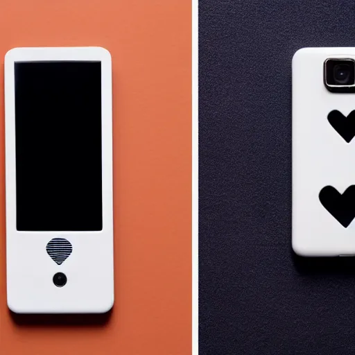 Prompt: two buttoned phones, send little hearts to each other by air, polaroid, realistic