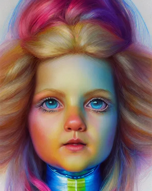 Image similar to rainbow brite portrait | highly detailed | very intricate | symmetrical | whimsical and magical | soft cinematic lighting | award - winning | closeup portrait | cute doll | painted by donato giancola and mandy jurgens and charlie bowater | pastel color palette | featured on artstation