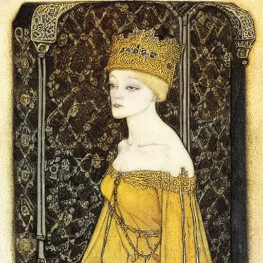 Prompt: beautiful young medieval queen by john bauer