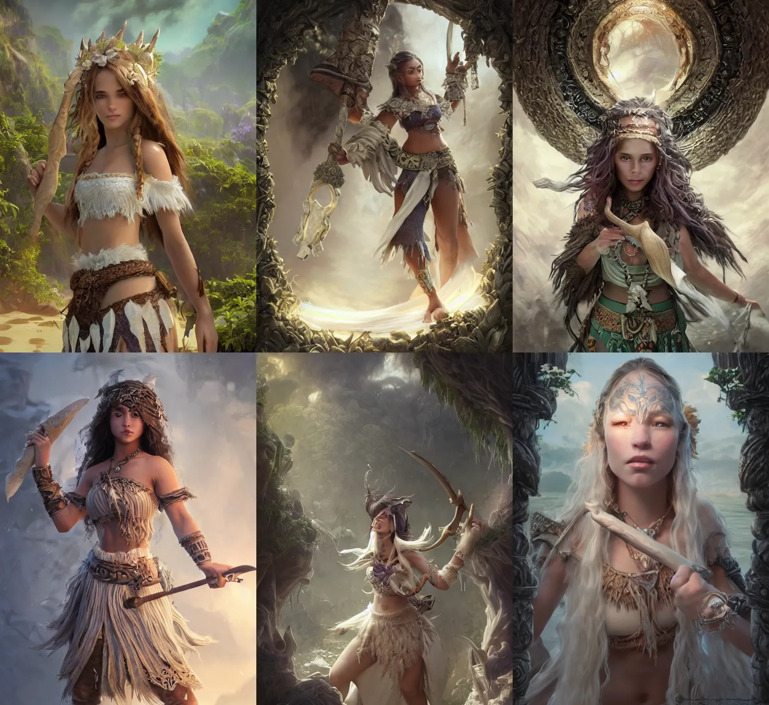 Prompt: ultrarealistic fantasy portrait mage moana fighting, long ivory hair ivory eyes wearing ivory carved bone mantle gothic ivory bone cloak with intricate details, bone plants, fantasy character octane render, substance painter, cinematic lighting, volumetric lighting, artstation, dnd art, cgsociety, sharp focus, digital painting by artgerm, gerald brom, wlop