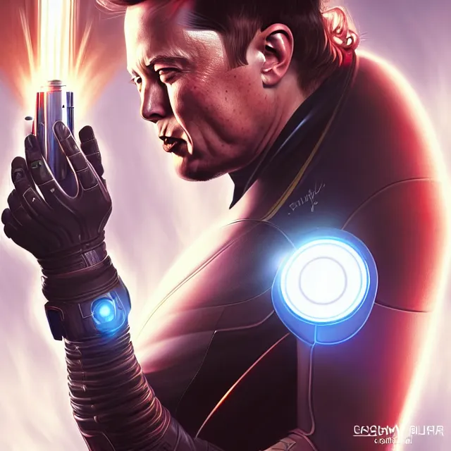 Prompt: elon musk power warrior with light powers, highly detailed, 4 k, hdr, smooth, sharp focus, high resolution, award - winning photo, artgerm, photorealistic