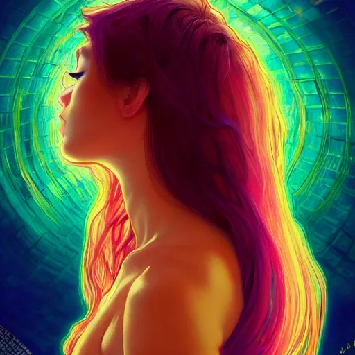 Image similar to young woman, gorgeous face, vaporwave aesthetic, synthwave, colorful, psychedelic, broken, shattered, beaten, sadness, crying, tears, artstation, concept art, smooth, extremely sharp detail, finely tuned detail, 8 k, unreal engine 5, ultra sharp focus, illustration, art by artgerm and greg rutkowski and alphonse mucha