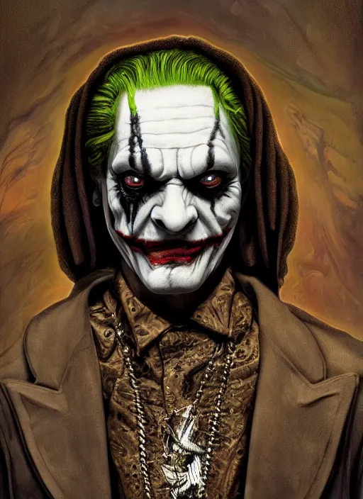 Prompt: giger portrait of snoop dogg as joker, hyper detailed, digital art, trending in artstation, cinematic lighting, studio quality, smooth render, unreal engine 5 rendered, octane rendered, art style by klimt and nixeu and ian sprigger and wlop and krenz cushart.