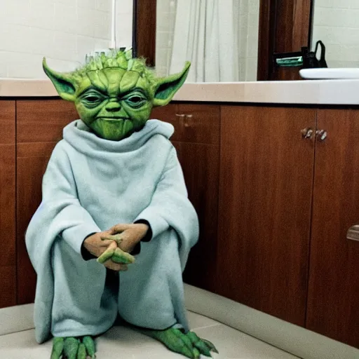 Image similar to elon musk sitting on toilet, but elon musk is yoda