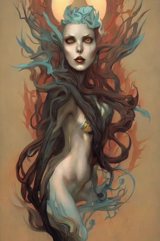 Prompt: Witch by Peter Mohrbacher in the style of Gaston Bussière, Art Nouveau