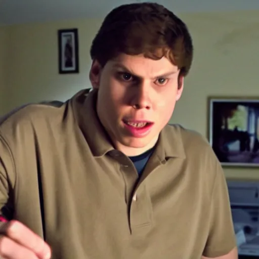 Image similar to Live Action Still of Jerma in Superbad, real life, hyperrealistic, ultra realistic, realistic, highly detailed, epic, HD quality, 8k resolution, body and headshot, film still