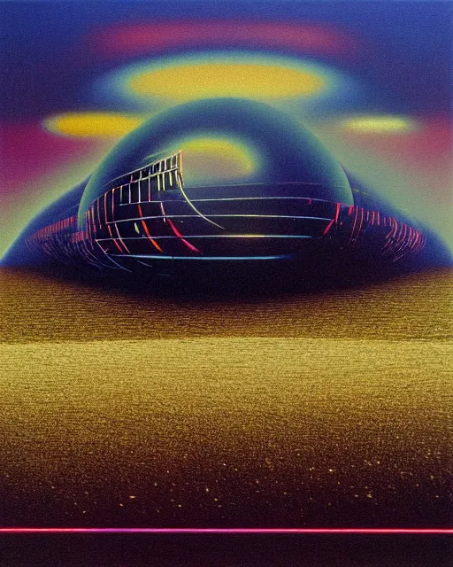 Image similar to a surrealist techno landscape made of synthesizer textures and parts, Jean-michel Jarre Oxygene, 1979, surrealist, photorealistic painting, highly detailed, moody, psychedelic, rule of thirds, golden ratio, 6:3:1