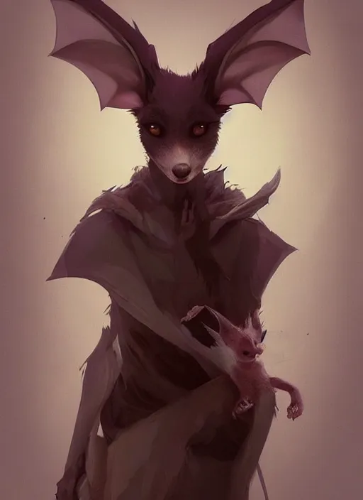 Image similar to a beautiful half body portrait of a cute anthropomorphic bat fursona. big eyes. character design by cory loftis, fenghua zhong, ryohei hase, ismail inceoglu and ruan jia. volumetric light, detailed, rendered in octane