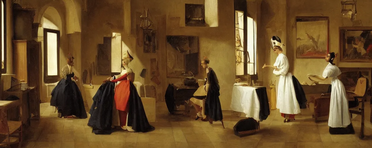 Image similar to photorealistic puerto rican fashion designer clothe in tetradic color scheme, pieter de hooch lighting