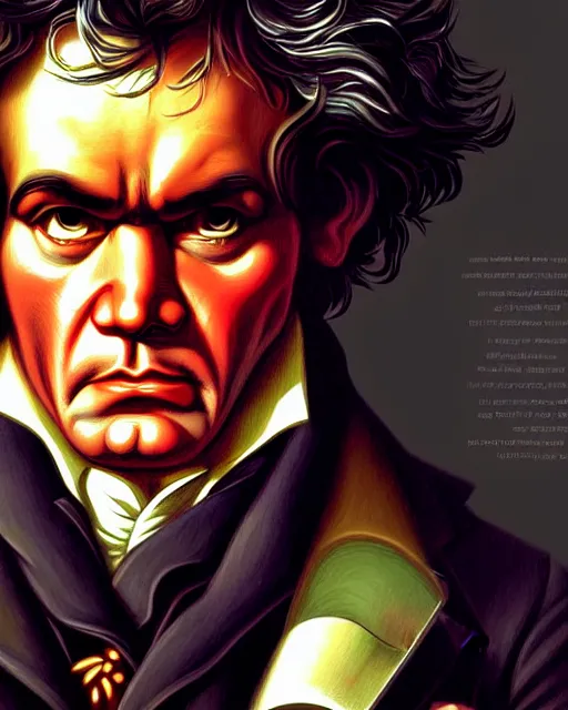 Image similar to beethoven, character portrait, portrait, close up, concept art, intricate details, highly detailed, sci - fi poster, cyberpunk art, in the style of looney tunes