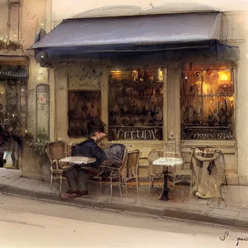 Prompt: ( ( ( ( ( paris cafe at night. muted colors. ) ) ) ) ) by jean - baptiste monge!!!!!!!!!!!!!!!!!!!!!!!!!!!