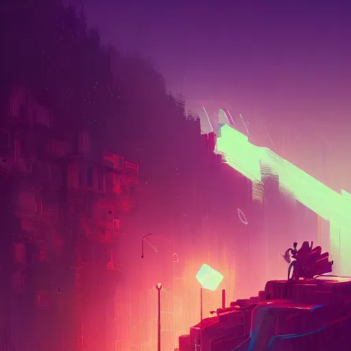 Prompt: neon techno-magic, hyperrealism, no blur, 4k resolution, ultra detailed, style of Anton Fadeev, Ismail Inceoglu, Ivan Shishkin, Greg Rutkowski, Zac Retz, Kawase Hasui, Carlos Schwabe