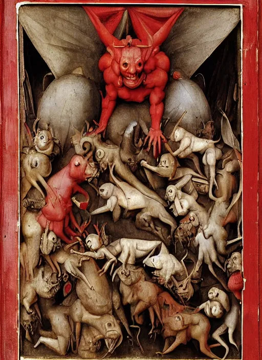 Image similar to red devil Gargoyle, Medieval painting by Jan van Eyck, Hieronymus Bosch, Florence