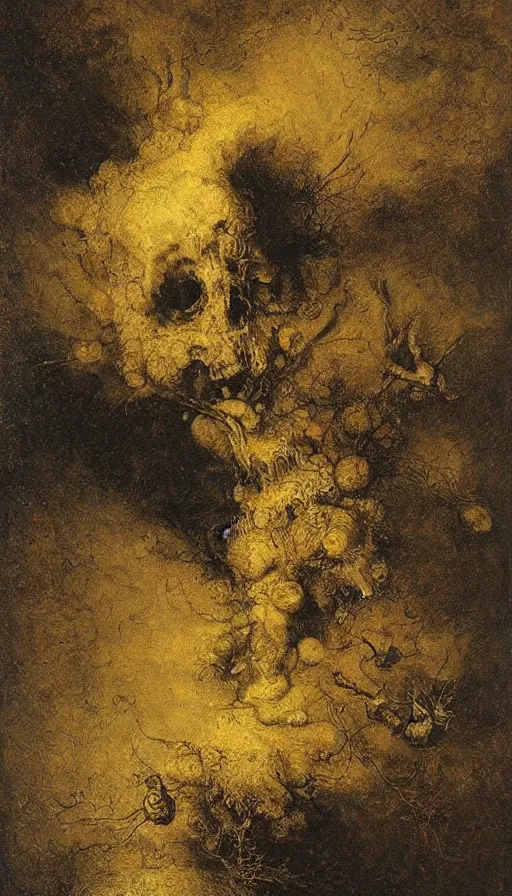 Prompt: life and death mixing together, by rembrandt
