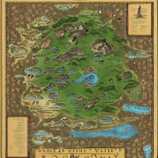 Prompt: a detailed map of a fantasy world