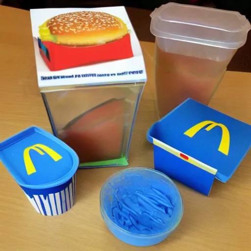 Image similar to mcdonalds happy meal made out of blue paint