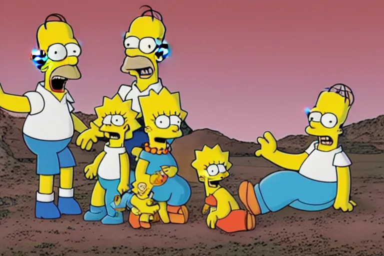 Prompt: a family photo of the simpsons in mars, funny