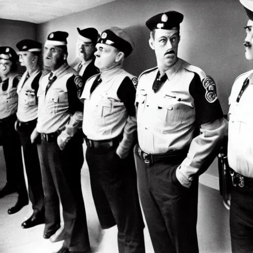 Prompt: Steve Buscemi in a police line up 1950s photo
