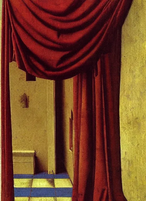 Image similar to red curtain on the floor, medieval painting by jan van eyck, johannes vermeer, florence