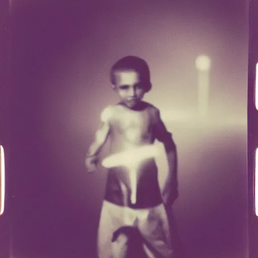 Prompt: a double exposed polaroid photo of a child controlling the galaxy, 5 0 0 px