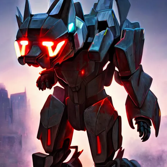 Prompt: hyper realistic, epic, highly detailed cinematic full body shot of a feral mecha canine, sharp claws, sleek armor, glowing visor, destroying city, digital art, furry art, dragon art, zoids art, furaffinity, deviantart, sofurry