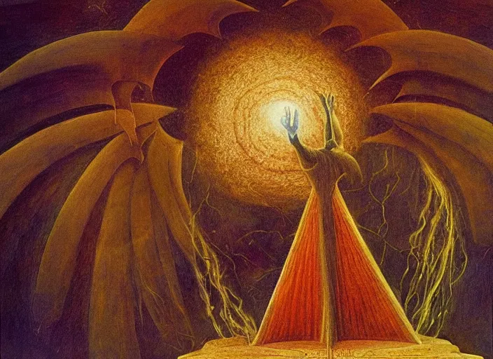 Prompt: a shaman priest holding up the universe, by remedios varo, reflection, symbolist, soft colors, dramatic lighting, smooth, sharp focus, extremely detailed, aesthetically pleasing composition