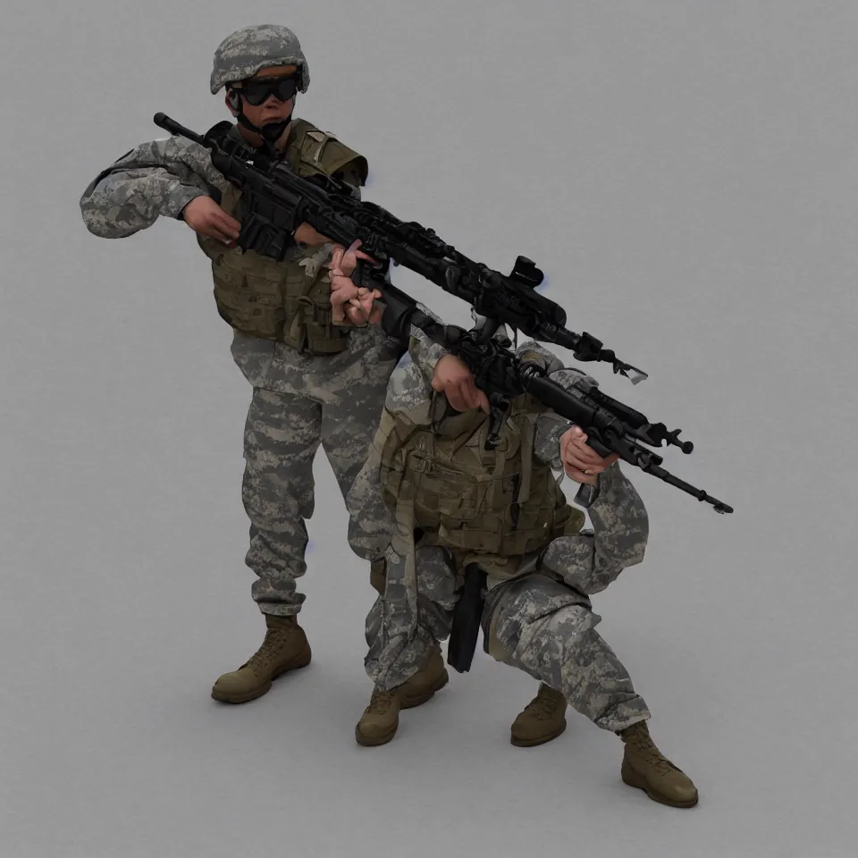 Prompt: soldier in us military holding rifle isometric render hd