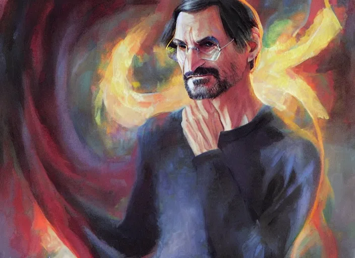 Prompt: a highly detailed beautiful portrait of steve jobs as dr strange, by gregory manchess, james gurney, james jean