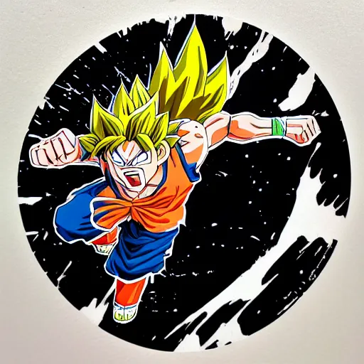 Image similar to die cut sticker, goku one piece style, splatter paint