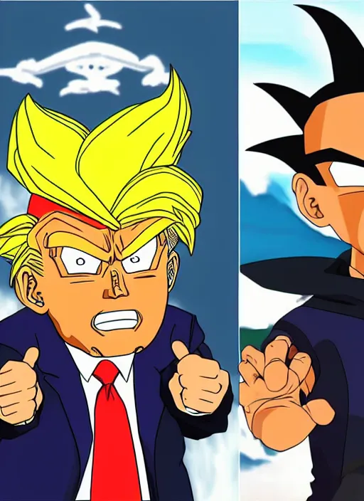 Image similar to : obama trump and biden as anime cartoon character design dragonball z