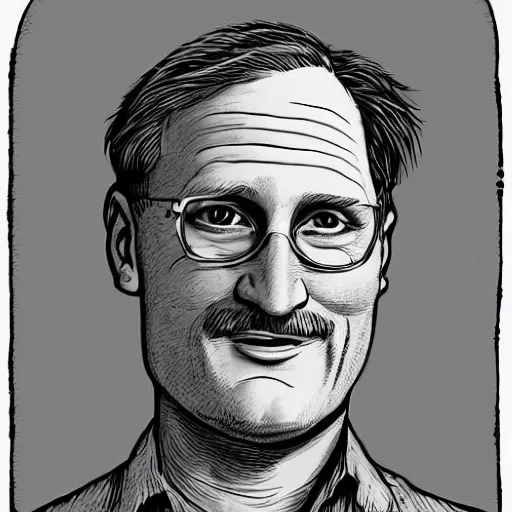 Image similar to a portrait illustration of Woody Harrelson drawn by ROBERT CRUMB