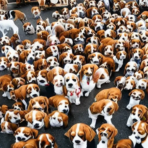 Prompt: a city full of 100’s beagles