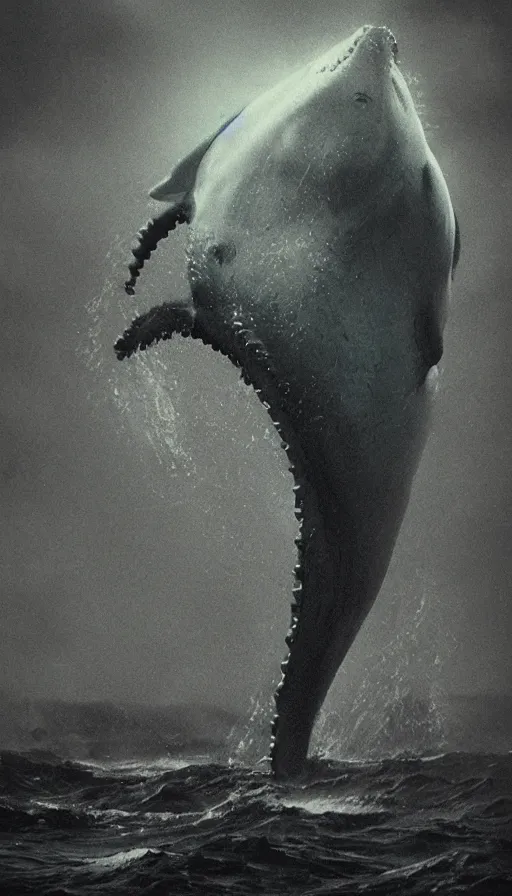 Prompt: a color pentax photograph of a monstrous horror whale, sharp teeth, giant mouth, dark fantasy horror art