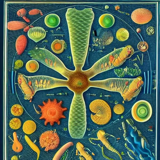 Image similar to Scientific diagram of the Krabby Patty secret formula, by Ernst Haeckel, medical illustration, oil on canvas